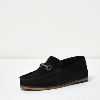 Boys black suede snaffle loafers